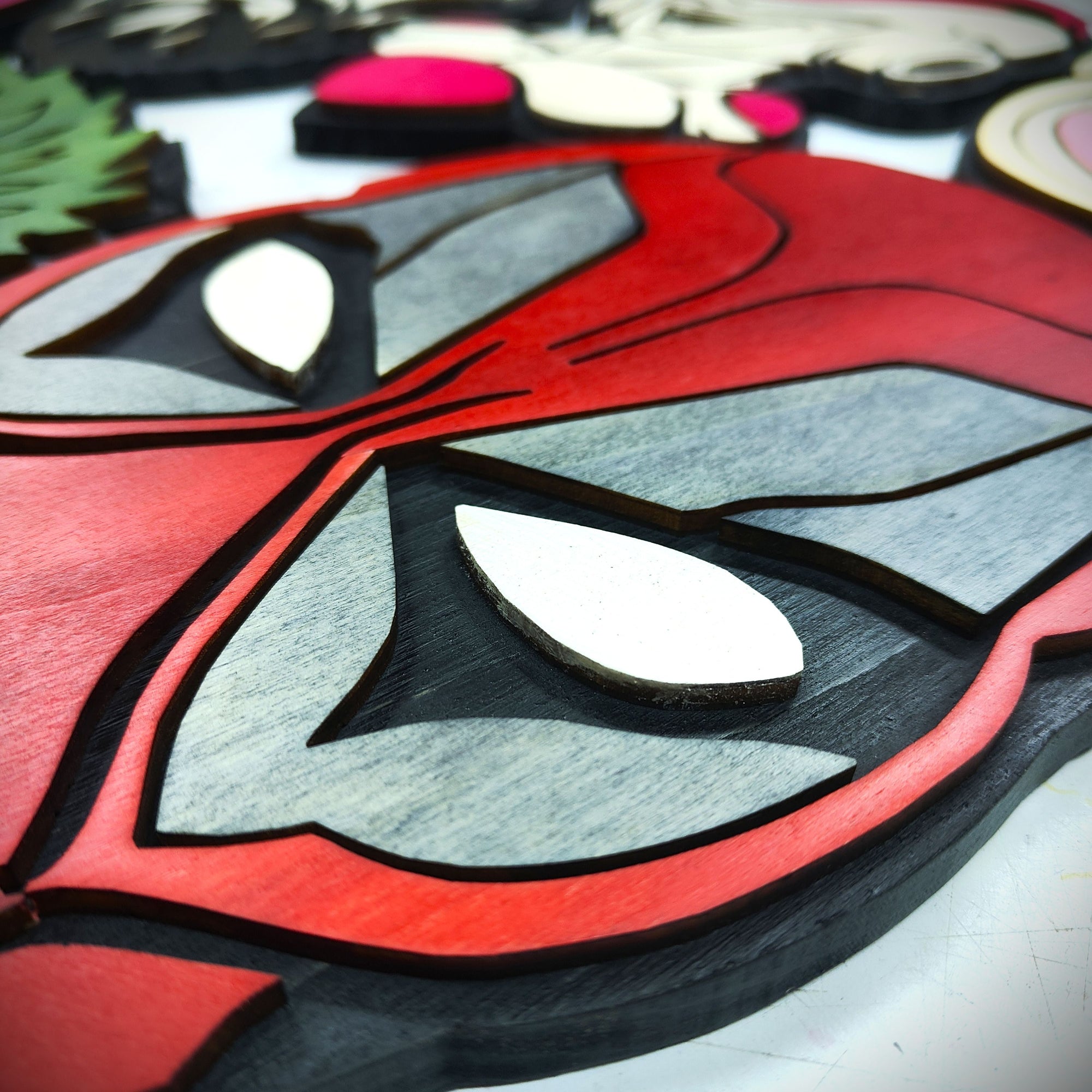 Handmade 3D wooden wall art panel – layered Totem sculpture inspired by iconic characters, limited edition, laser-cut and hand-assembled by CWH® in Italy.